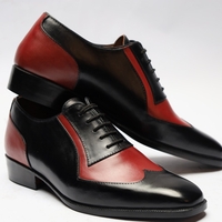 Crafted Leather Classic Red Black Leather Wingtip Oxford Lace up Dress Shoes - Thumbnail 2