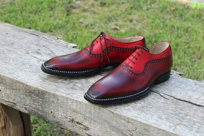Crafted Leather Classic Fashion Burgundy Patina Leather Dress Shoes