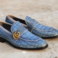 Crafted Leather Elegant and Classic Blue Crocodile/Alligator Loafers Dress Shoes - Thumbnail 2