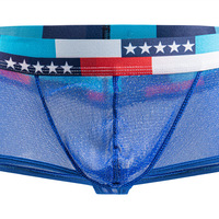 3PK Sexy Shiny Mesh Gauze Lingerie Men's Underwear Sheer Boxer Briefs Underpants Blue E076B - Thumbnail 2