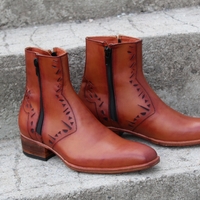 Crafted Leather Handmade Men Side Zipper Brown Leather Ankle Jodhpur Dress Boot - Thumbnail 1