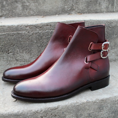 Burgundy patina genuine premium leather mens handcrafted high ankle jodhpur boots