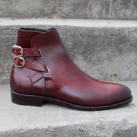 Burgundy Patina Genuine Premium Leather Mens Handcrafted High Ankle Jodhpur Boots - Thumbnail 3