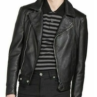 Men Leather Jacket Slim Fit Biker Motorcycle Genuine Lambskin - Thumbnail 1