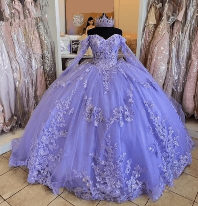 Pretty Lavender Quince Dresses Long Sleeves, Corset Mexican Dress for sweet 16 Long Train