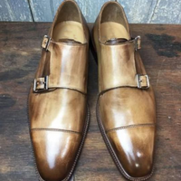 Awesome Polishing Handmade Double Monk Natural Leather Shoes - Thumbnail 1