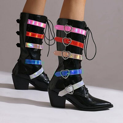 Rainbow strap heart buckles cowboy boots