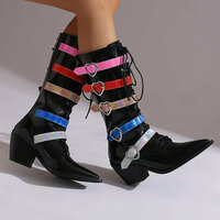 Rainbow Strap Heart Buckles Cowboy Boots - Thumbnail 1