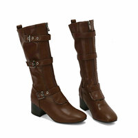 Fashion Belted Knee High Boots in Brown - Thumbnail 4