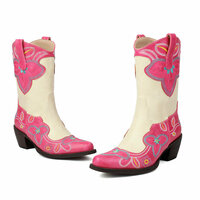 Boho Embroidered Cow Boy Boots in Fuchsia - Thumbnail 2