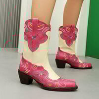 Boho Embroidered Cow Boy Boots in Fuchsia - Thumbnail 1