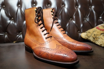 Crafted Leather Classic Dress Shoes Brown Leather Wingtip Ankle High Boot