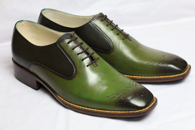 Crafted Leather Classic Fashion Green Patina Leather Oxford Lace up Dress Shoes