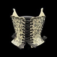 Black and White Bloom Gold Leaf trim wearable ceramic corset by: Nicole Moan - Thumbnail 4