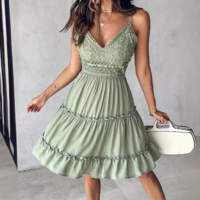 Sexy V-Neck Sling Lace Splicing Dress - Thumbnail 2