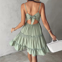 Sexy V-Neck Sling Lace Splicing Dress - Thumbnail 3