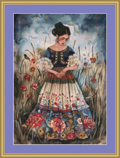 Young Woman In A Field Cross Stitch Pattern