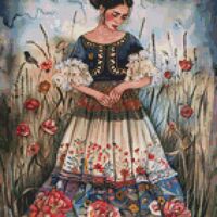 Young Woman In A Field Cross Stitch Pattern - Thumbnail 1
