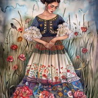 Young Woman In A Field Cross Stitch Pattern - Thumbnail 2