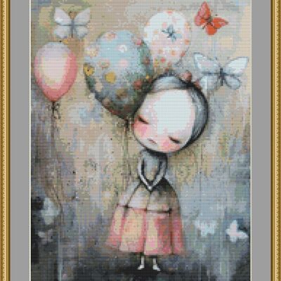 Young girl cross stitch pattern