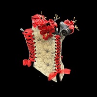 Red Poppy wearable ceramic corset by: Nicole Moan on display at 50 Penn Place Art Gallery with matching stand - Thumbnail 7