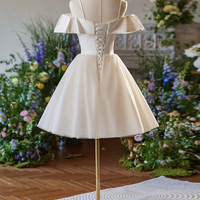 Champagne Spaghetti Strap Tulle Knee Length Prom Dress - Thumbnail 4