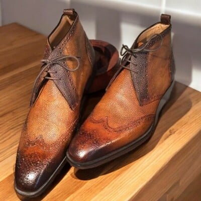 Handmade cow leather skin oxford style chukka formal lace up boot - Thumbnail 3