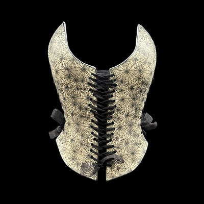 Black Widow wearable ceramic corset by: Nicole Moan on display at 50 Penn Place Art Gallery