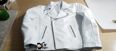 Crafted Leather Mens White Leather Jacket Pure Lambskin Motorcycle Slim Fit Biker 
