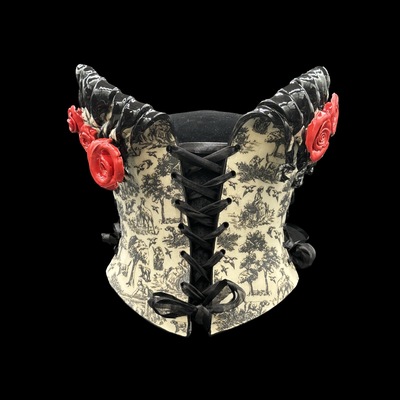 Black and white willow with red roses wearable ceramic corset by: nicole moan