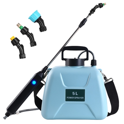 5l/1.3gallon electric plant sprayer telescopic rechargeable garden sprayer  handheld sprayer with 3 spray spouts shoulder strap for cleaning-blue