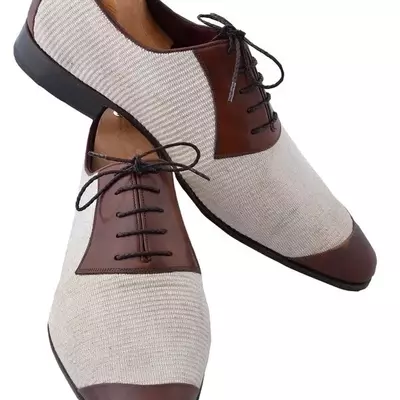 New handmade brown linen men shoes