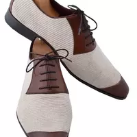 New HANDMADE BROWN LINEN MEN SHOES - Thumbnail 4