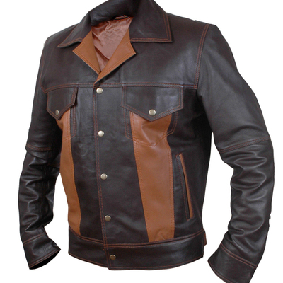Mens leather jacket brown vintage style double color lapel collar leather jacket