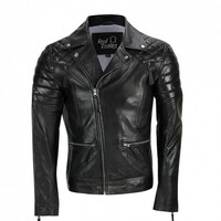 Men's Black Sheep Leather Vintage Style Biker Fashion Casual Leather Jacket - Thumbnail 1