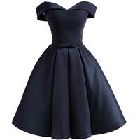 Beautiful Short Navy Blue Satin Homecoming Dress - Thumbnail 3
