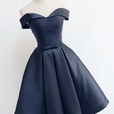 Beautiful short navy blue satin homecoming dress