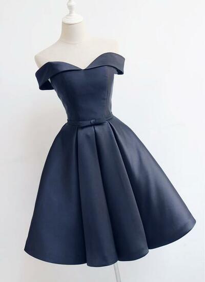 Beautiful Short Navy Blue Satin Homecoming Dress