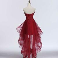 Chic High Low Wine Red Short Homecoming Dresses - Thumbnail 1