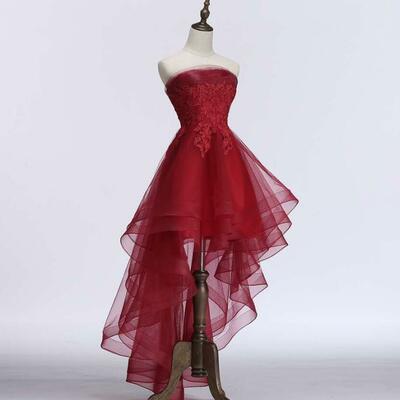 Chic high low wine red short homecoming dresses