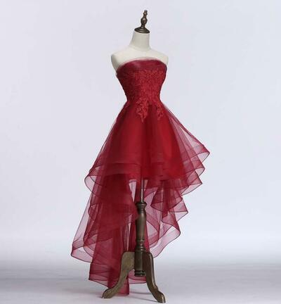 Chic High Low Wine Red Short Homecoming Dresses