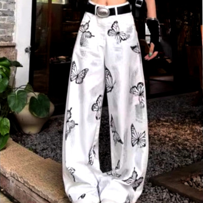 Stunning hippie tie-dye butterfly print oversize wide-leg pants y2k streetwear amazing
