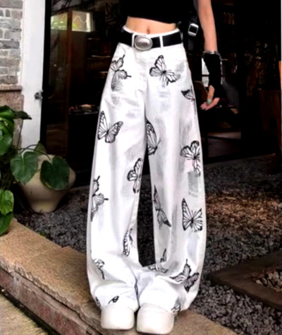 Stunning Hippie Tie-Dye Butterfly Print Oversize Wide-leg Pants Y2K Streetwear Amazing