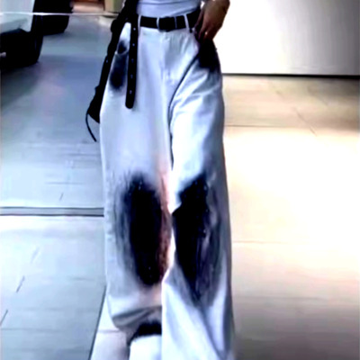 Stunning punk tie-dye graffiti print high-waisted oversize wide-leg jean pants y2k streetwear amazing