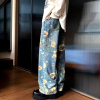 Stunning Punk Floral Print Oversize Wide-leg Washed Jeans For Men, Women Y2K Streetwear Amazing - Thumbnail 1