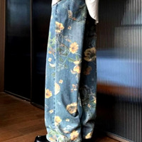 Stunning Punk Floral Print Oversize Wide-leg Washed Jeans For Men, Women Y2K Streetwear Amazing - Thumbnail 5