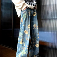 Stunning Punk Floral Print Oversize Wide-leg Washed Jeans For Men, Women Y2K Streetwear Amazing - Thumbnail 6