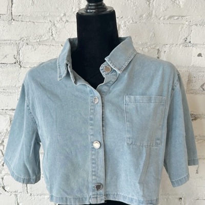 Denim crop collared shirt