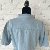Denim Crop Collared Shirt - Thumbnail 1