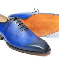 Crafted Leather Classic Blue Leather Oxford Lace up Dress Shoes - Thumbnail 1